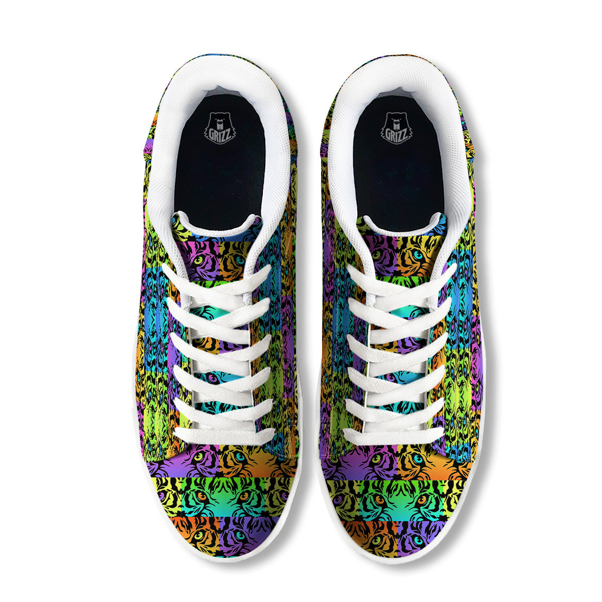 Rainbow Tiger Eyes Print Pattern White Low Top Sneakers-grizzshop
