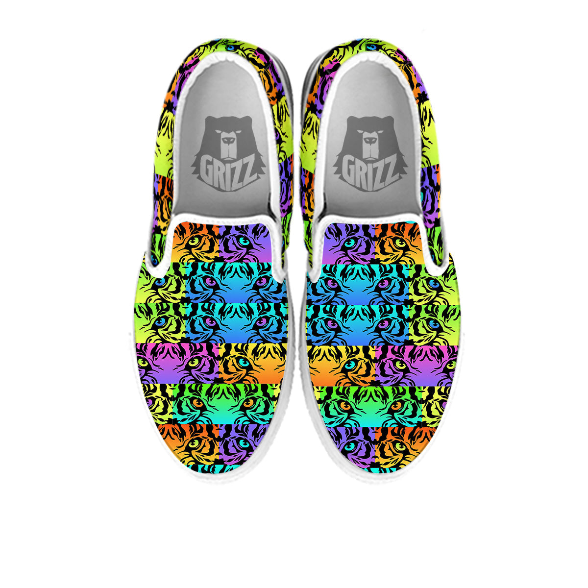 Rainbow Tiger Eyes Print Pattern White Slip On Shoes-grizzshop