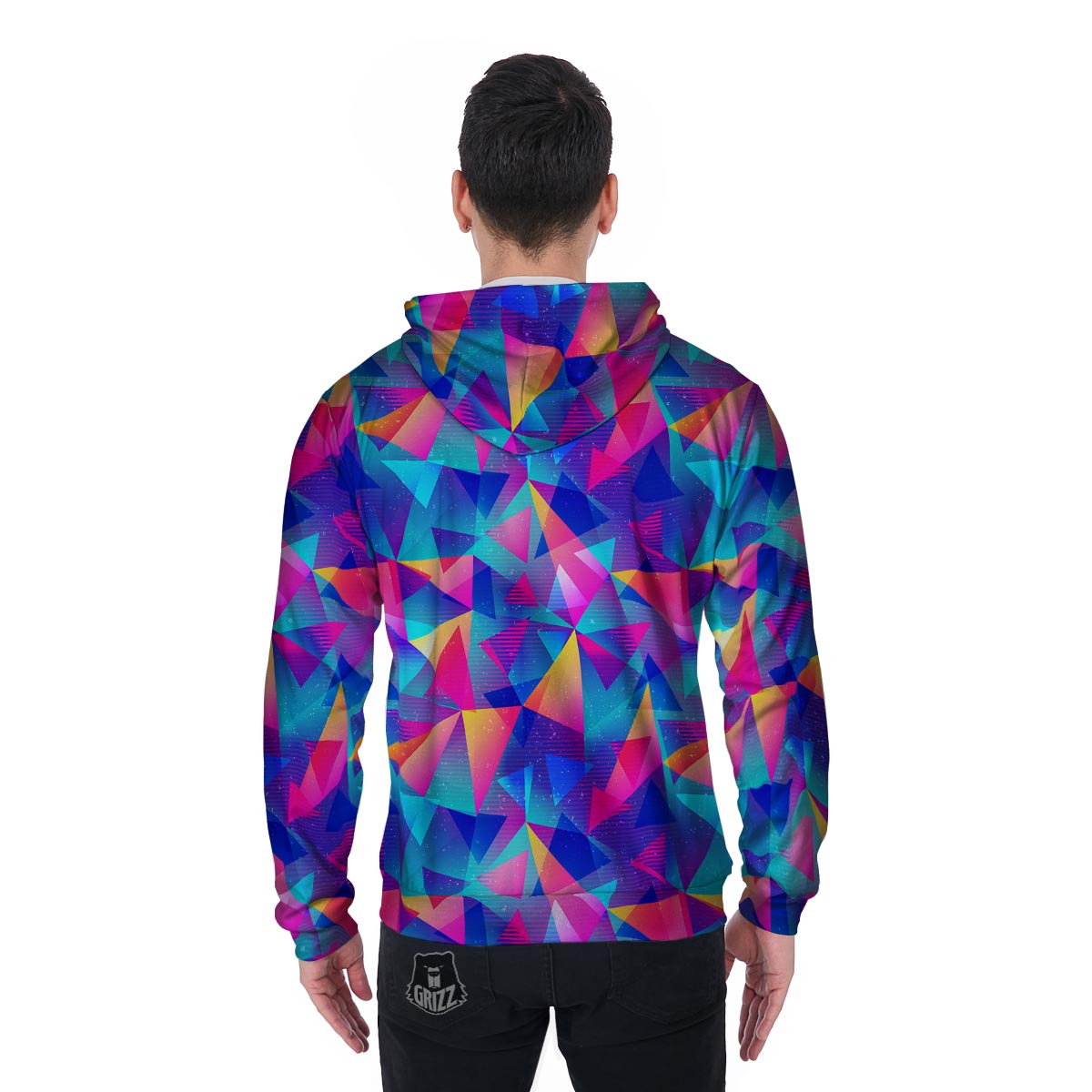 Rainbow Triangle Geometric Men's Zip Up Hoodie-grizzshop