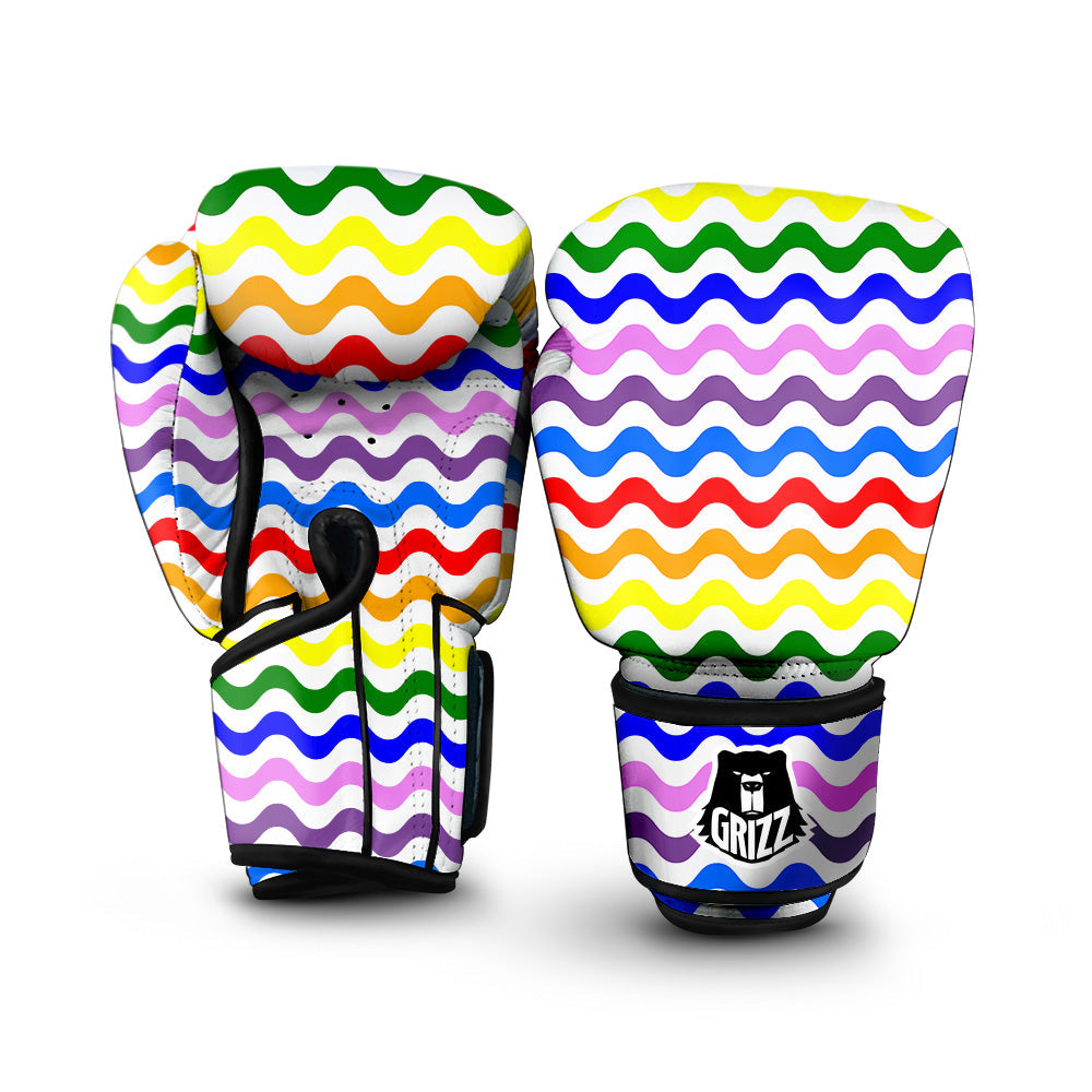 Rainbow Wave Striped Print Boxing Gloves-grizzshop