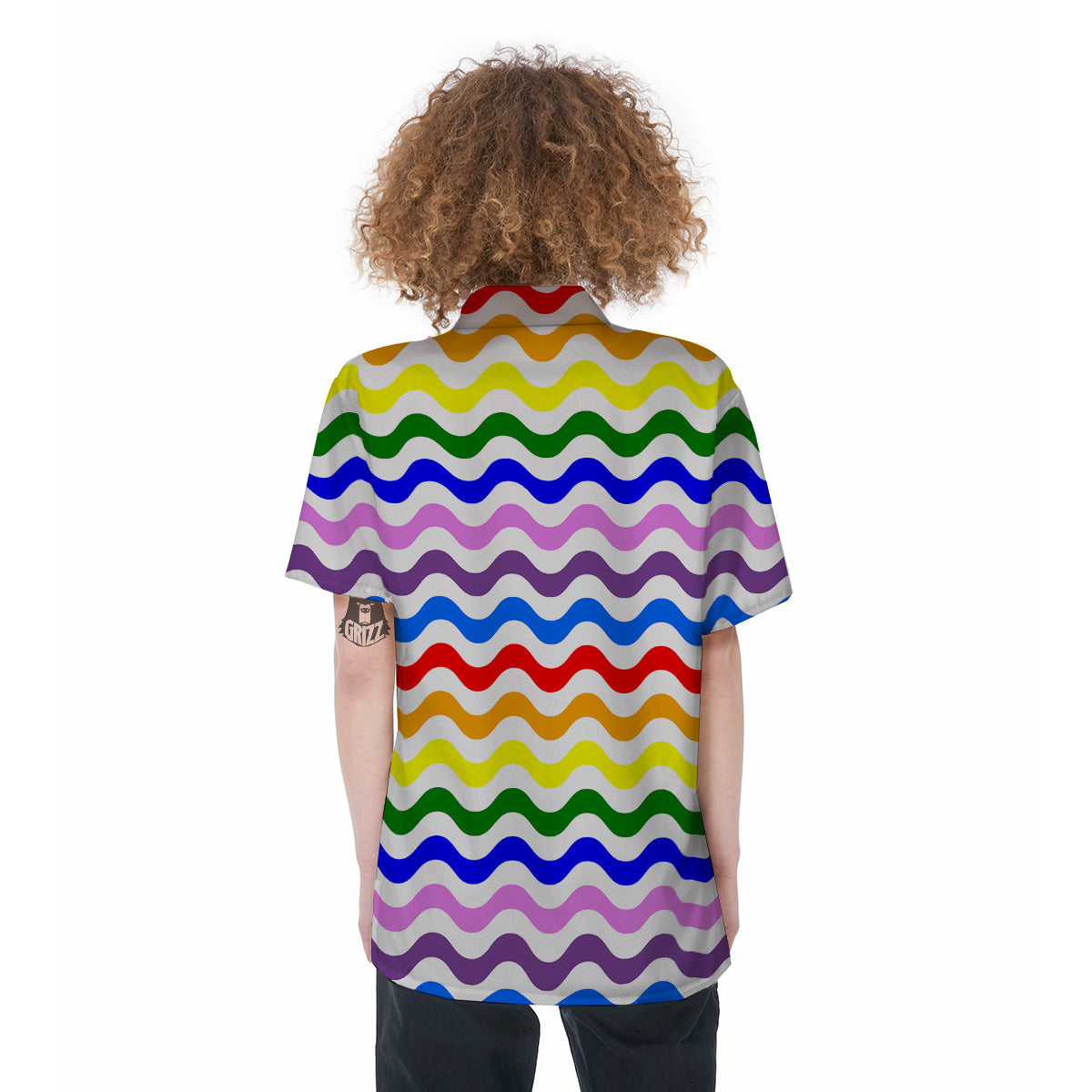 Rainbow Wave Striped Print Women's Short Sleeve Shirts-grizzshop