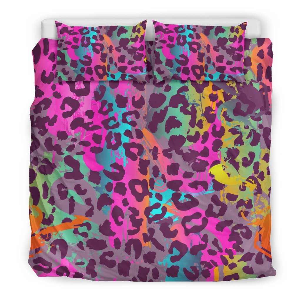 Rainbow Cheetah Leopard Pattern Print Duvet Cover Bedding Set-grizzshop