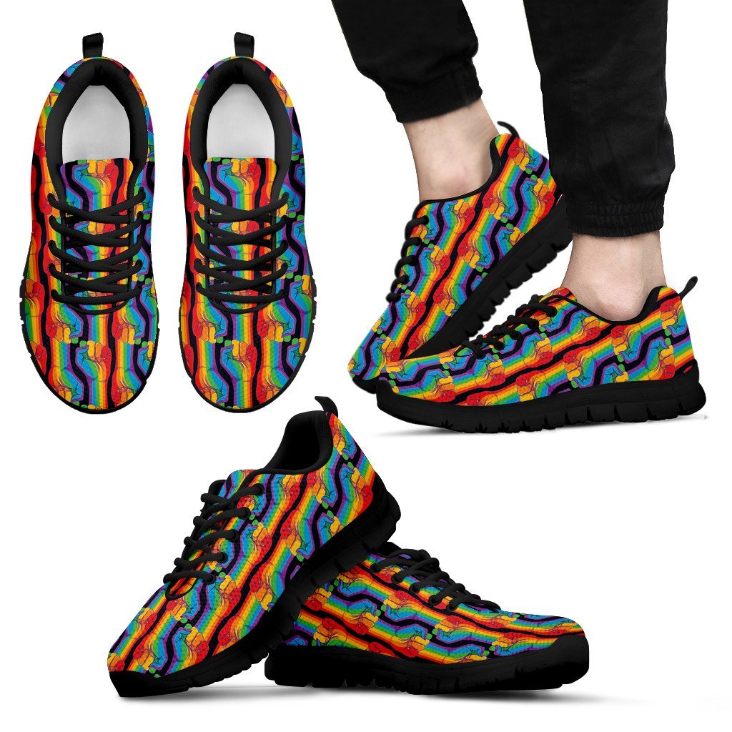 Rainbow Lgbt Pride Pattern Print Black Sneaker Shoes For Men Women-grizzshop