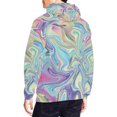 Rainbow Marble Pattern Print Men Pullover Hoodie-grizzshop