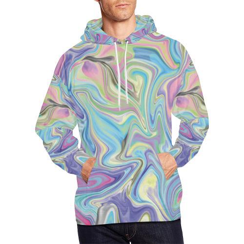 Rainbow Marble Pattern Print Men Pullover Hoodie-grizzshop