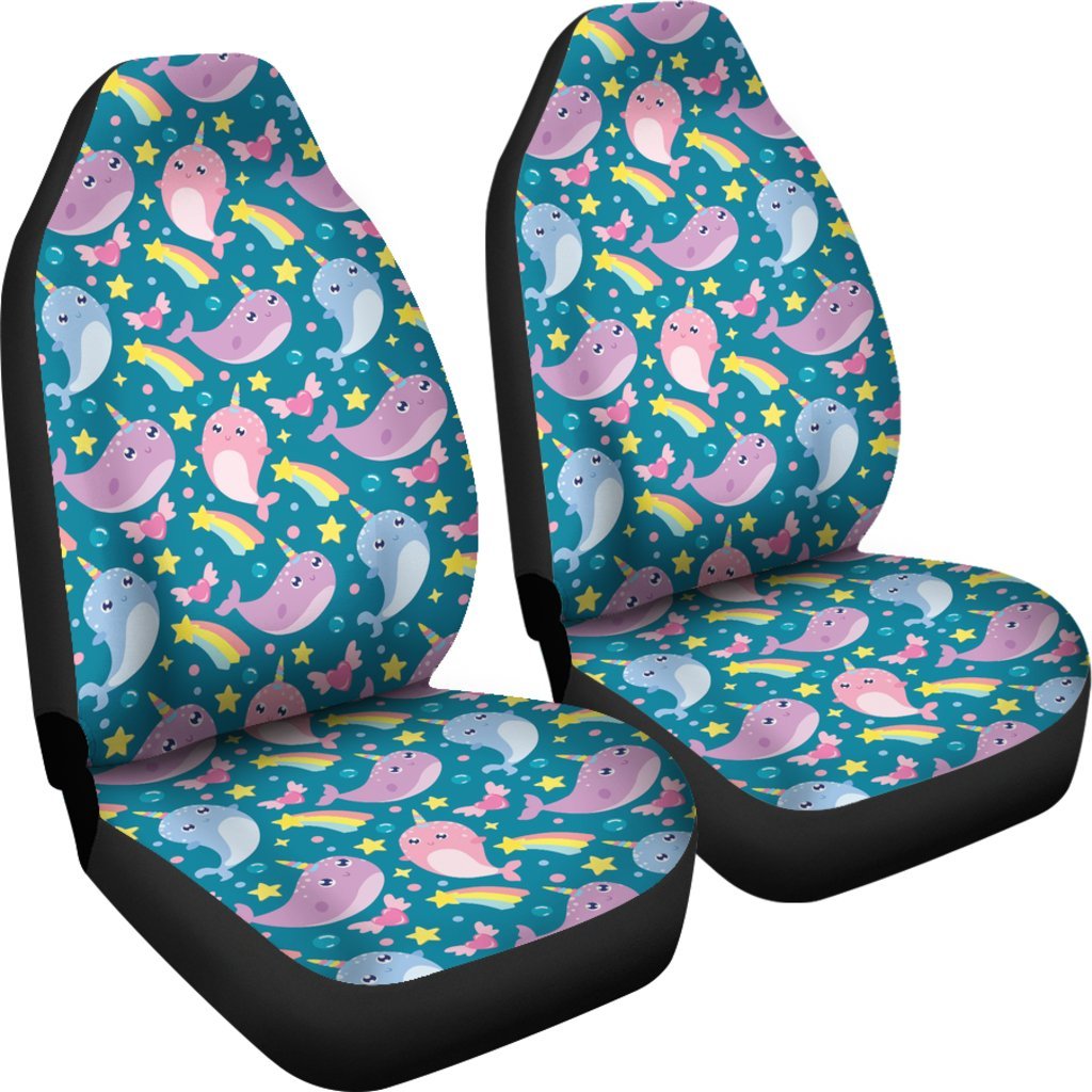 Rainbow Narwhal Pattern Print Universal Fit Car Seat Cover-grizzshop