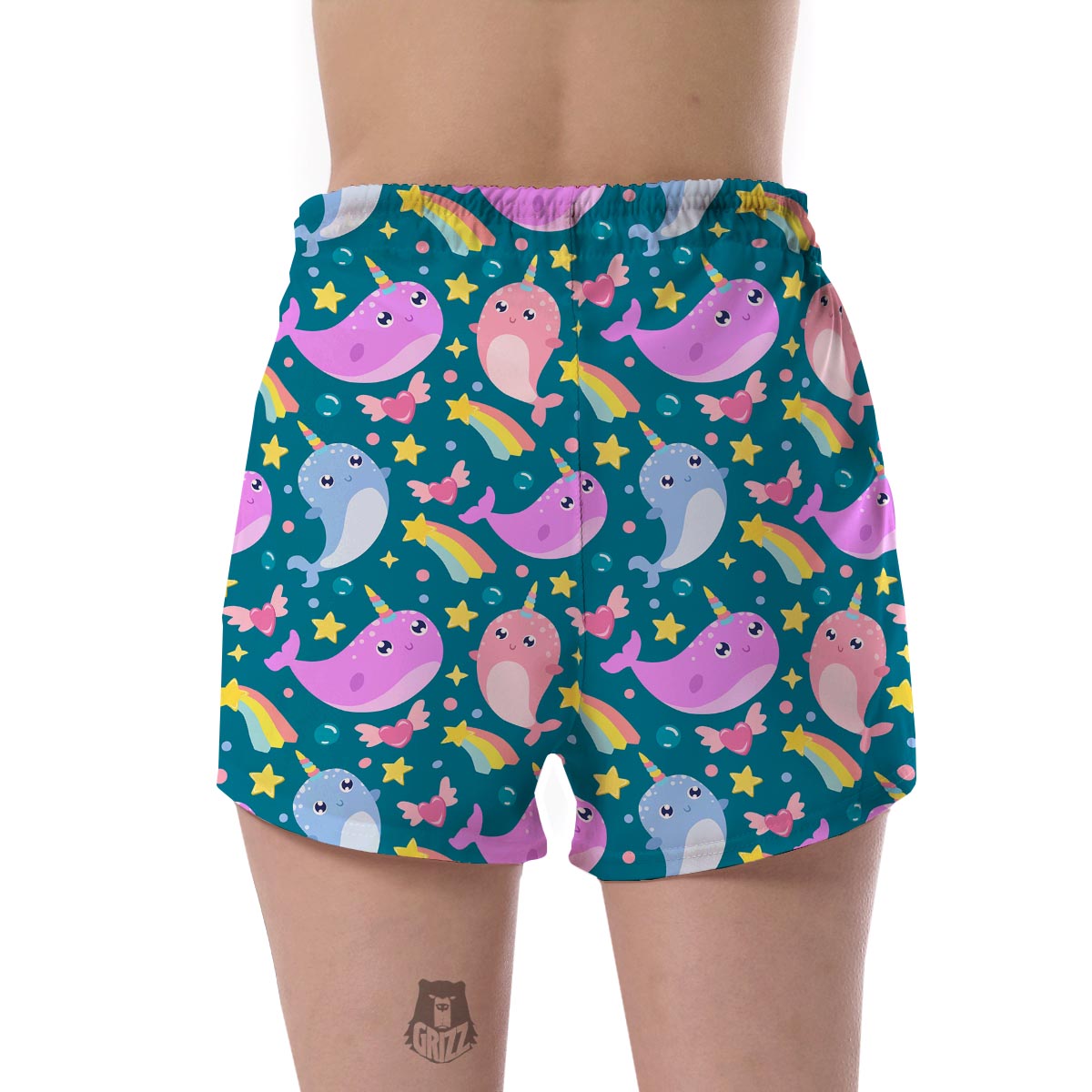 Rainbow Narwhal Pattern Print Women's Shorts-grizzshop