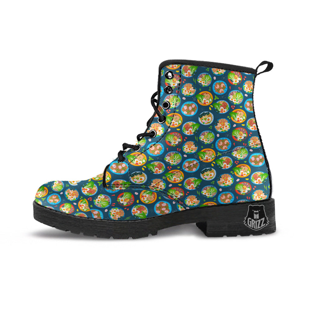 Ramen Udon Noodles In Bowl Print Pattern Leather Boots-grizzshop