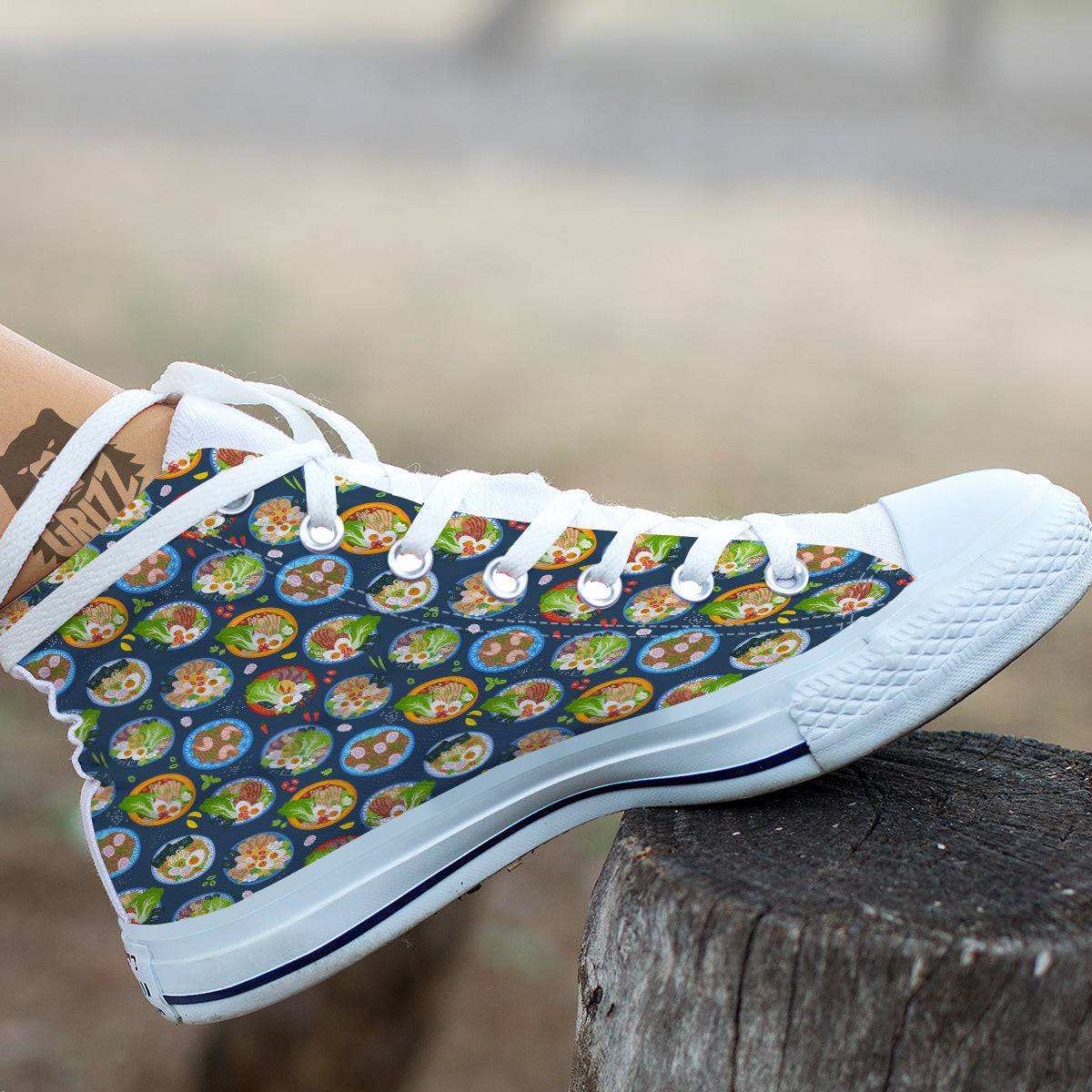 Ramen Udon Noodles In Bowl Print Pattern White High Top Shoes-grizzshop