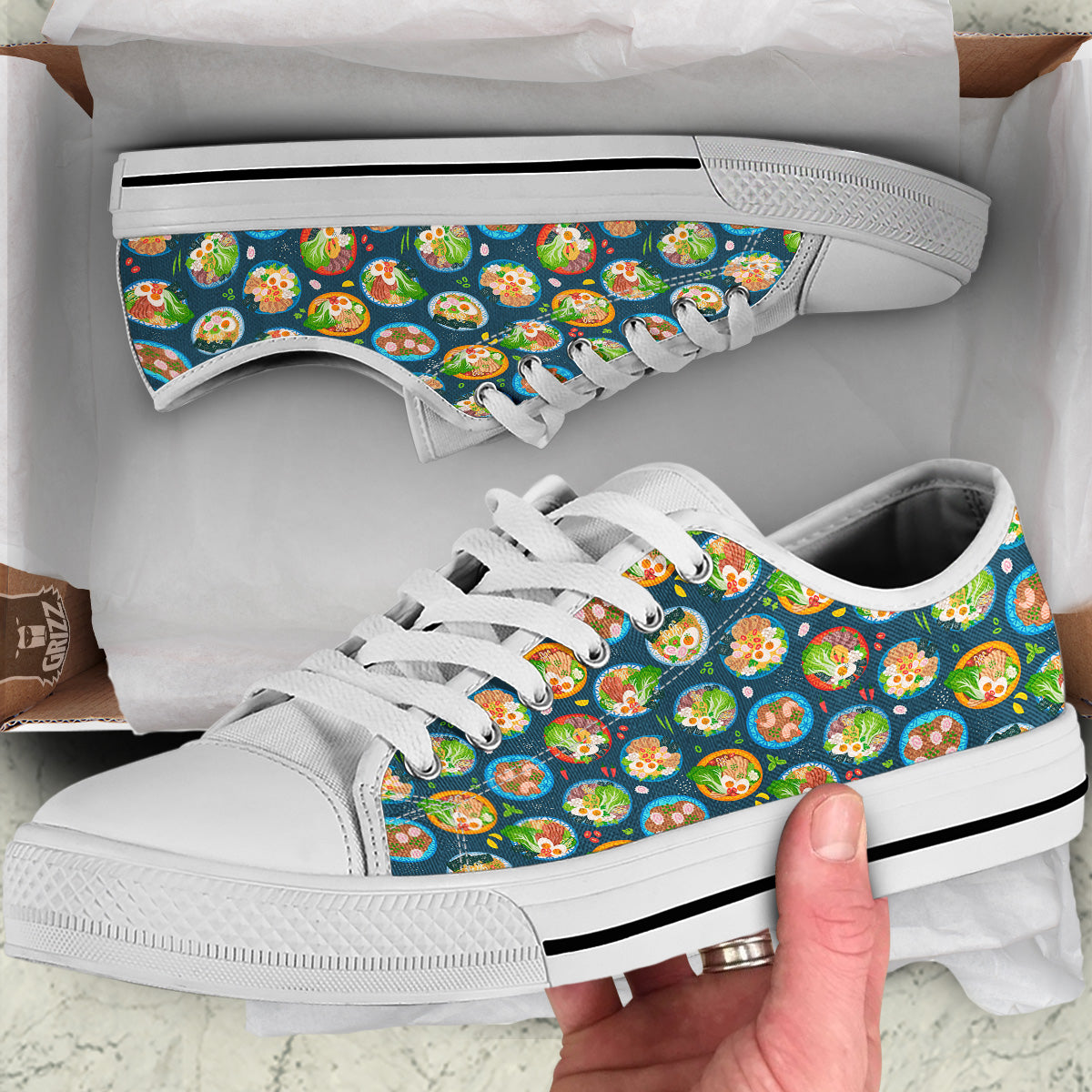 Ramen Udon Noodles In Bowl Print Pattern White Low Top Shoes-grizzshop