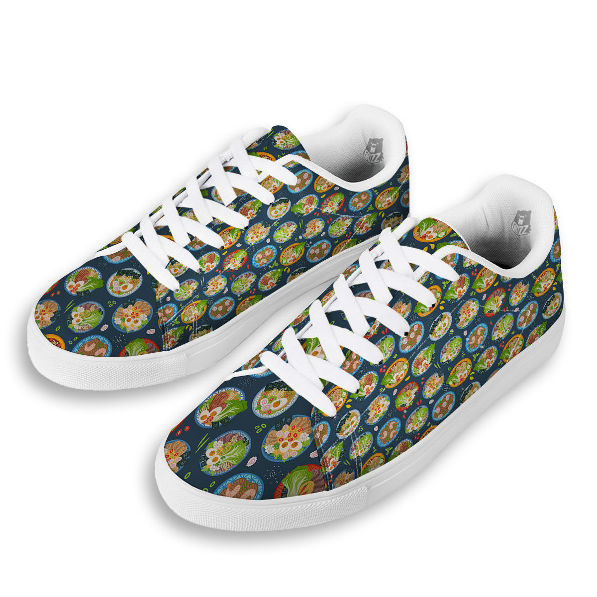 Ramen Udon Noodles In Bowl Print Pattern White Low Top Sneakers-grizzshop