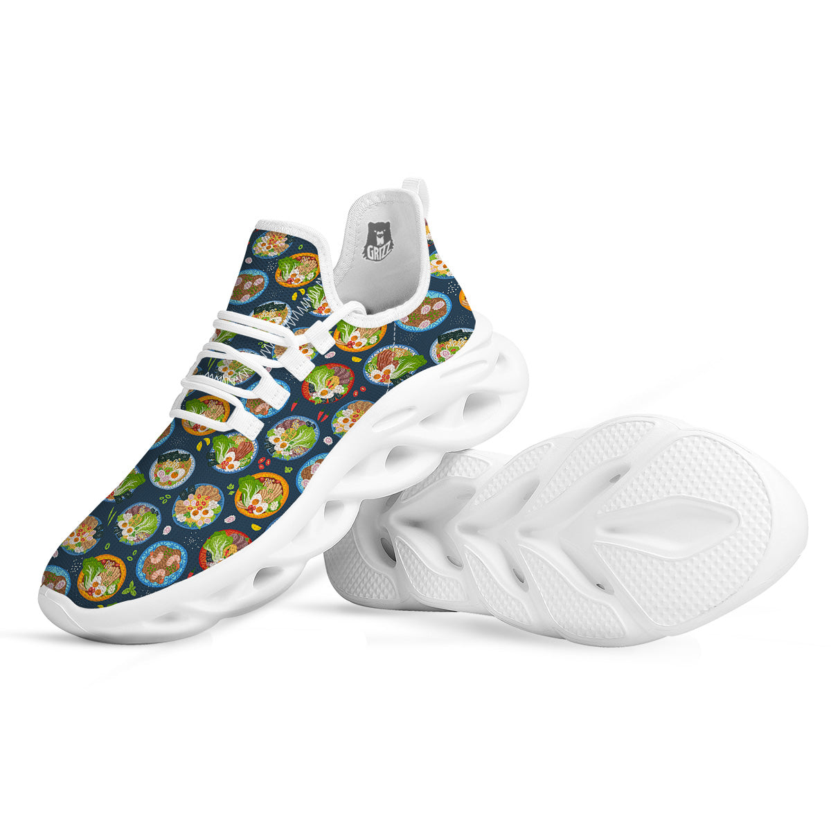 Ramen Udon Noodles In Bowl Print Pattern White Running Shoes-grizzshop