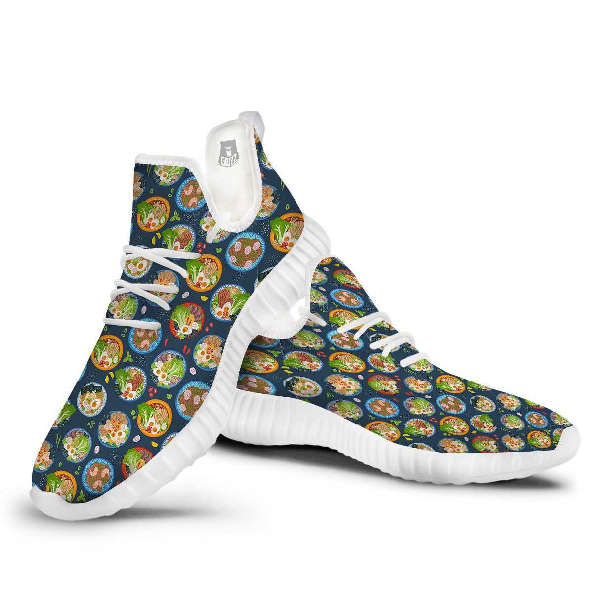 Ramen Udon Noodles In Bowl Print Pattern White Walking Shoes-grizzshop