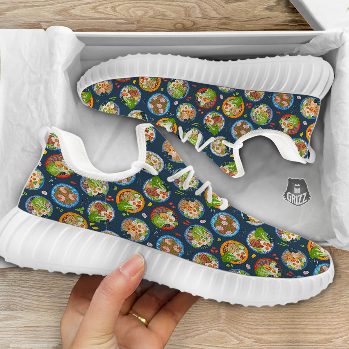 Ramen Udon Noodles In Bowl Print Pattern White Walking Shoes-grizzshop