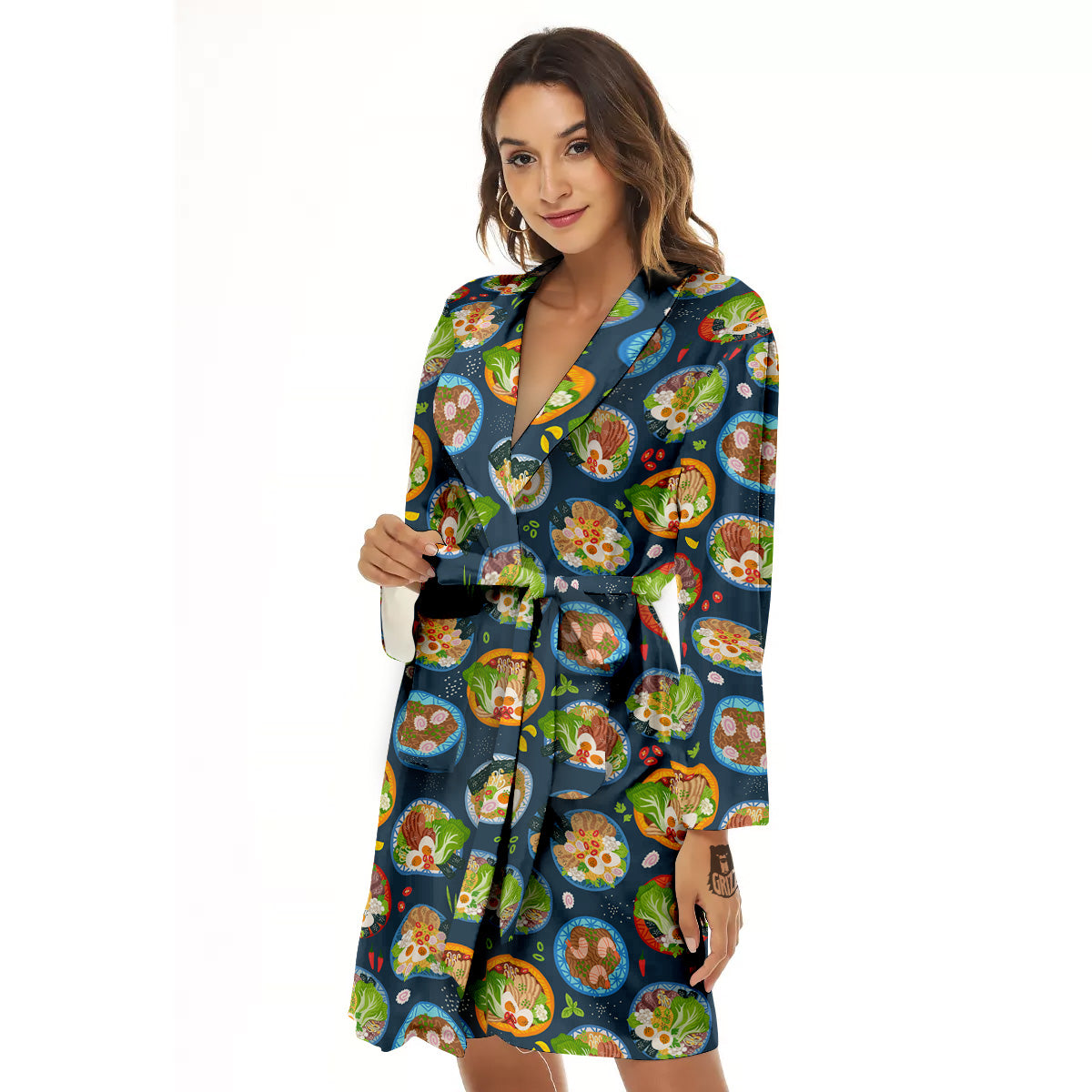 Ramen Udon Noodles In Bowl Print Pattern Women's Robe-grizzshop