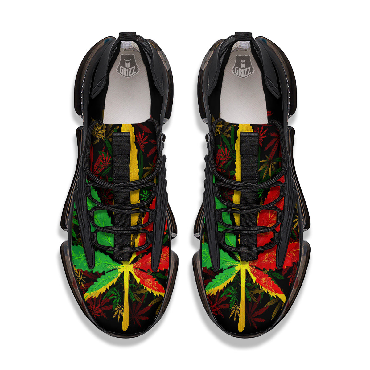 Rasta Cannabis Print Black Gym Shoes-grizzshop