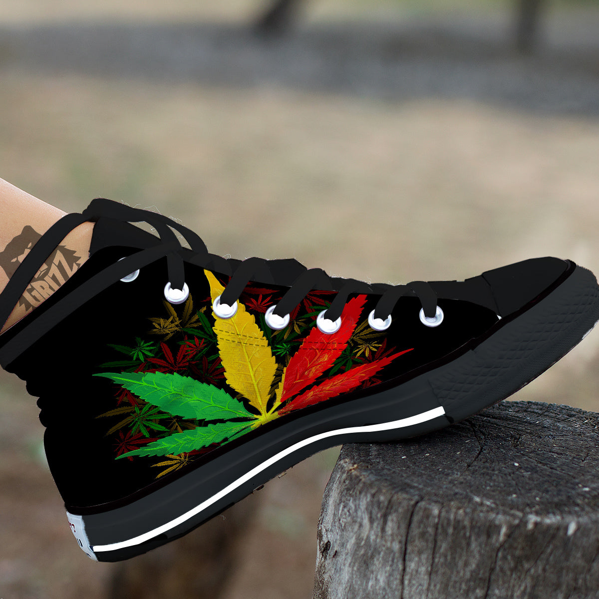 Rasta Cannabis Print Black High Top Shoes-grizzshop