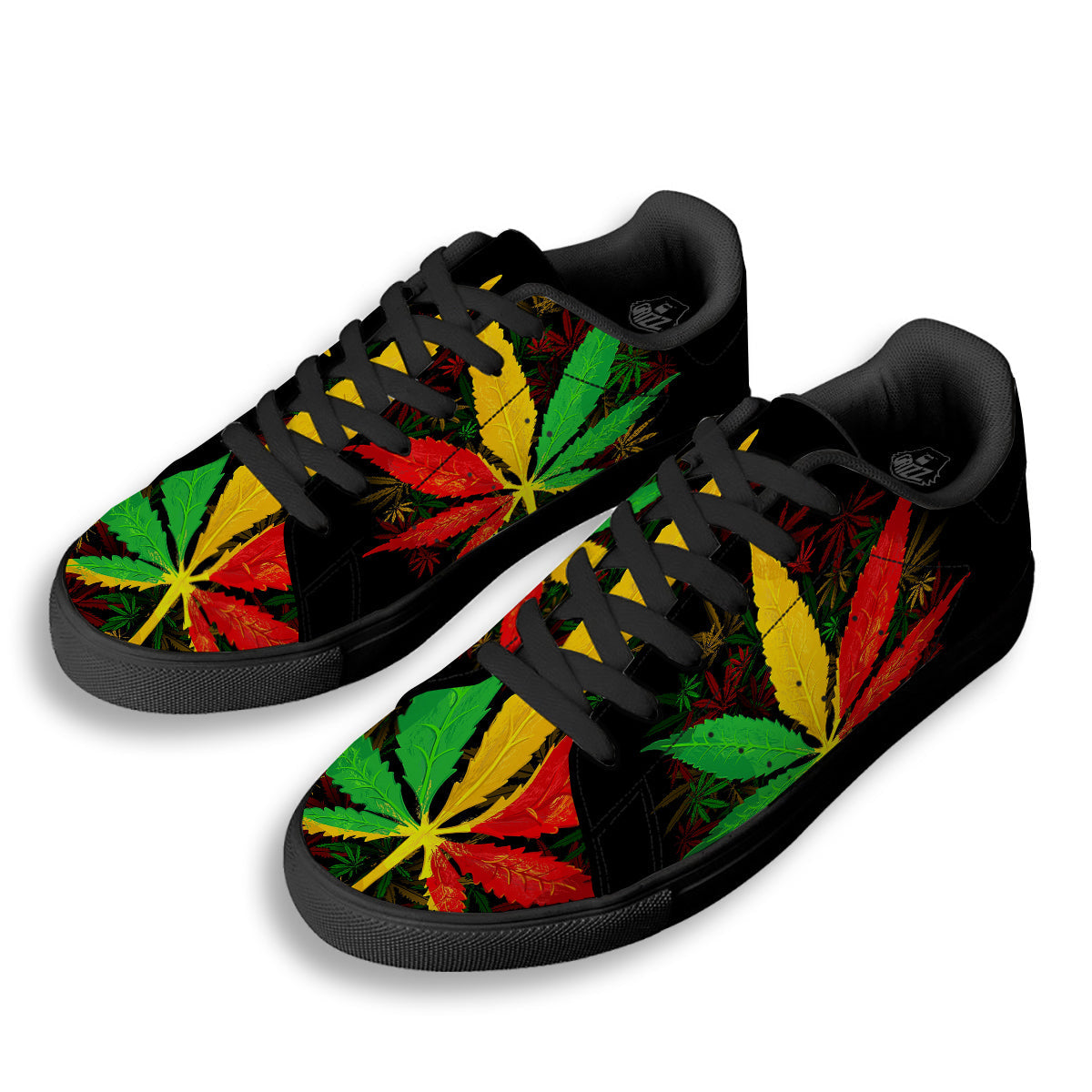 Rasta Cannabis Print Black Low Top Sneakers-grizzshop