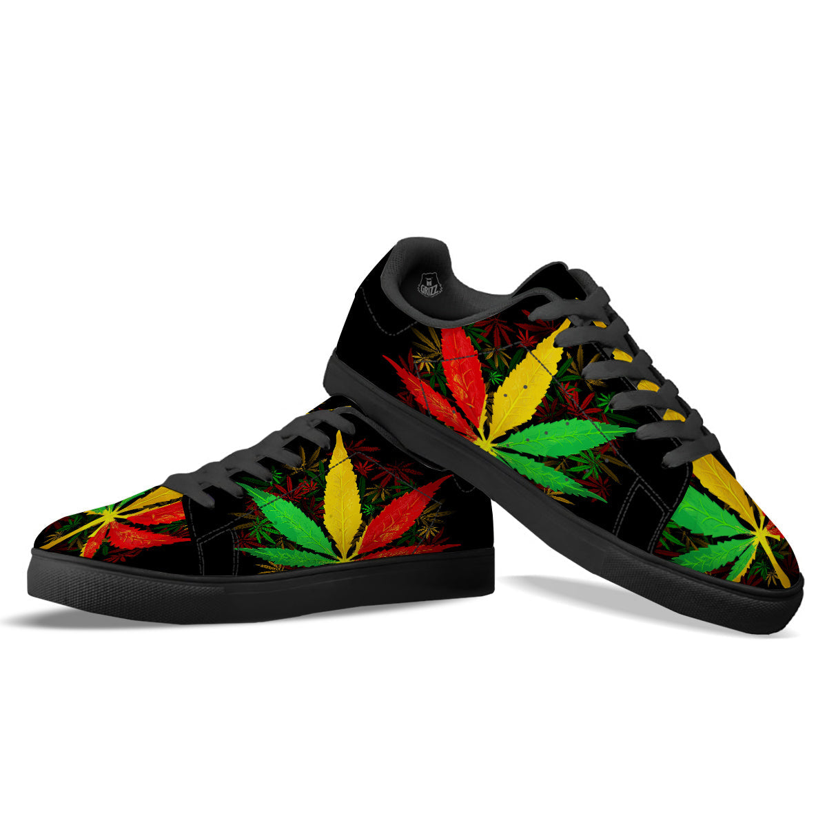 Rasta Cannabis Print Black Low Top Sneakers-grizzshop