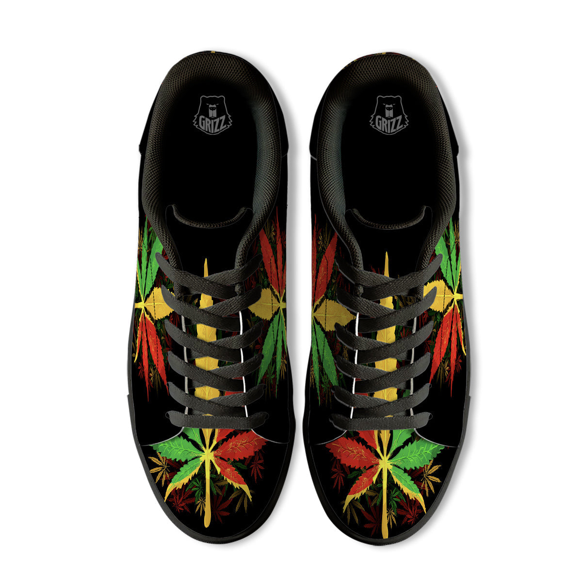 Rasta Cannabis Print Black Low Top Sneakers-grizzshop
