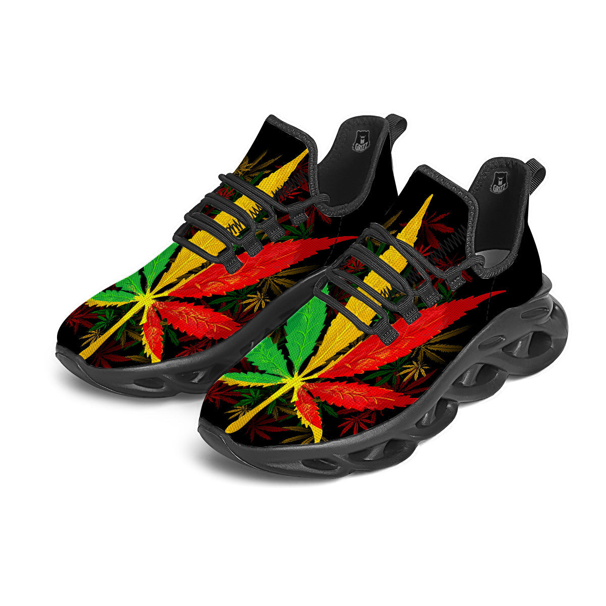 Rasta Cannabis Print Black Running Shoes-grizzshop