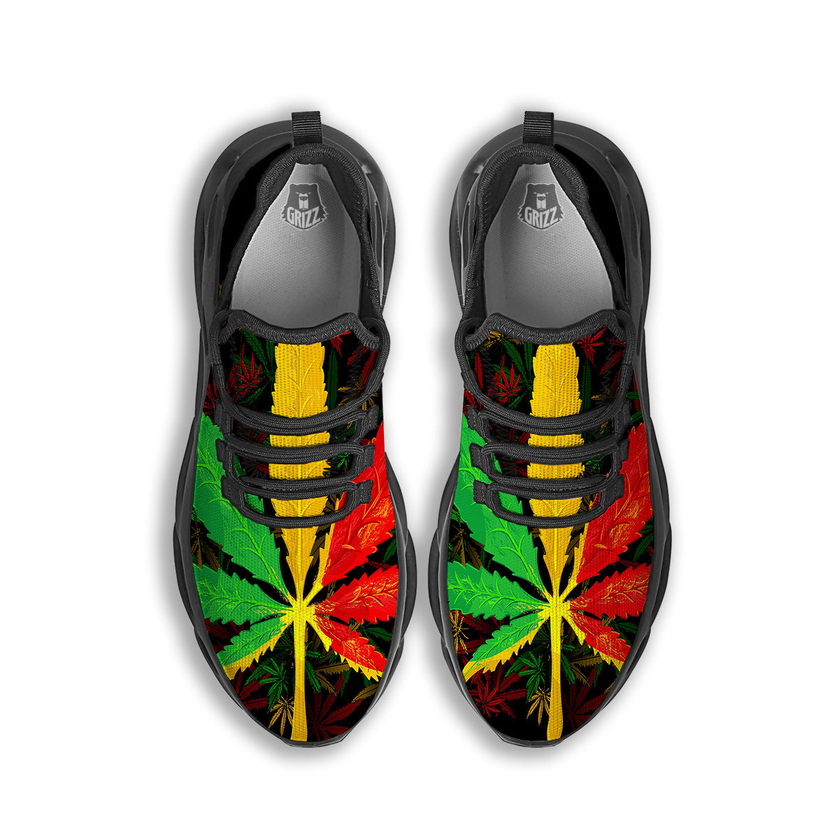 Rasta Cannabis Print Black Running Shoes-grizzshop