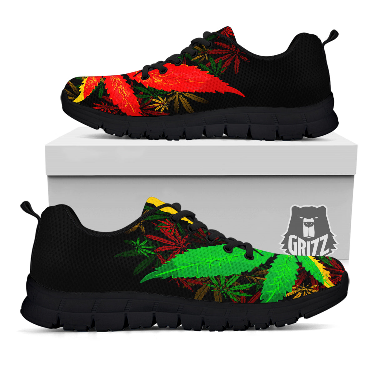 Rasta Cannabis Print Black Sneaker-grizzshop