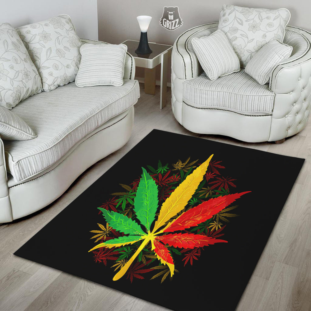 Rasta Cannabis Print Floor Mat-grizzshop
