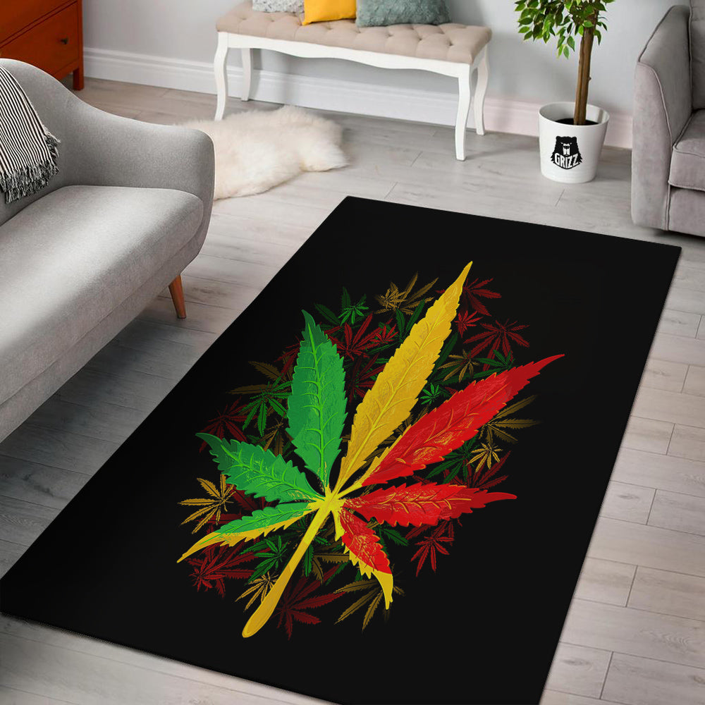 Rasta Cannabis Print Floor Mat-grizzshop