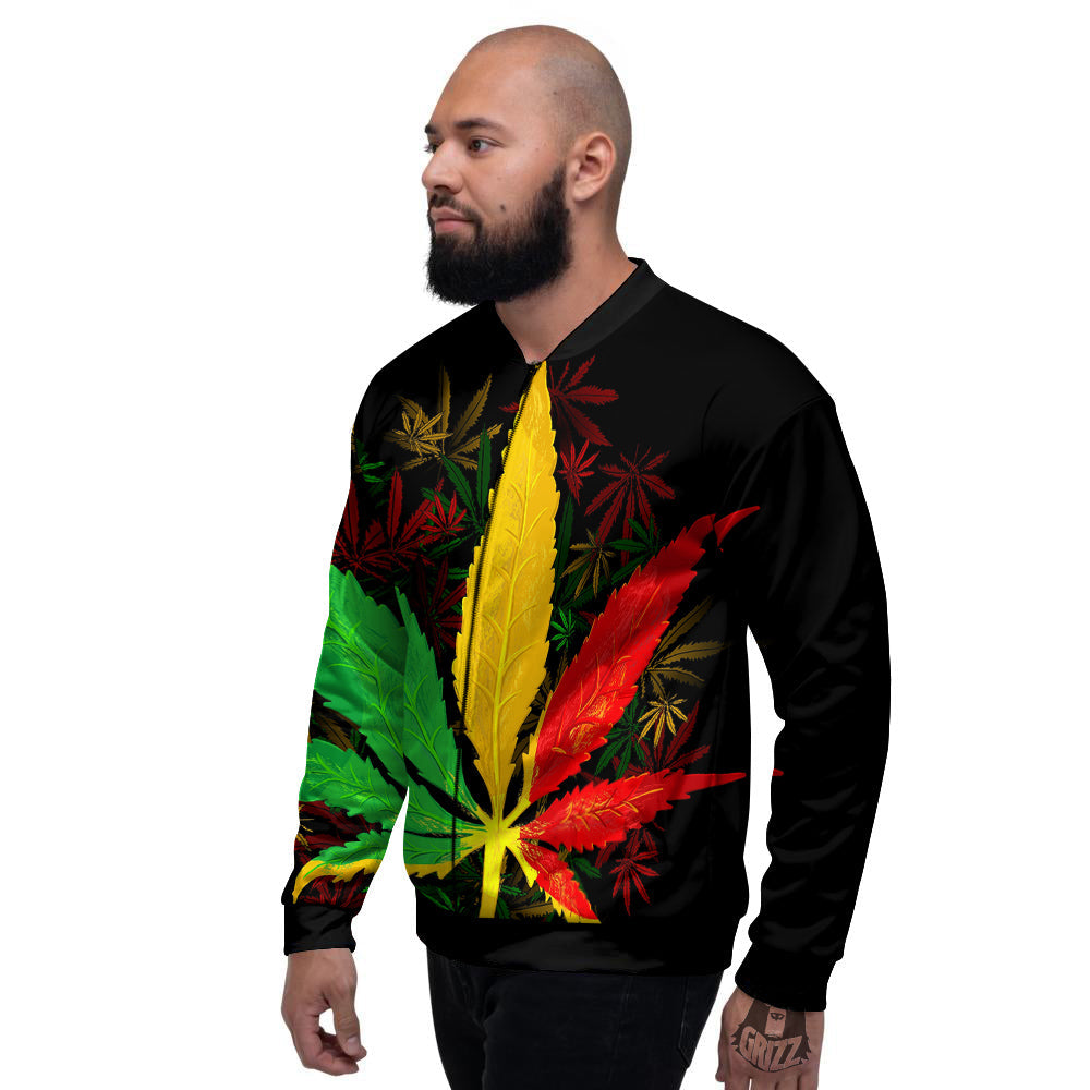 Rasta Cannabis Print Men's Bomber Jacket-grizzshop