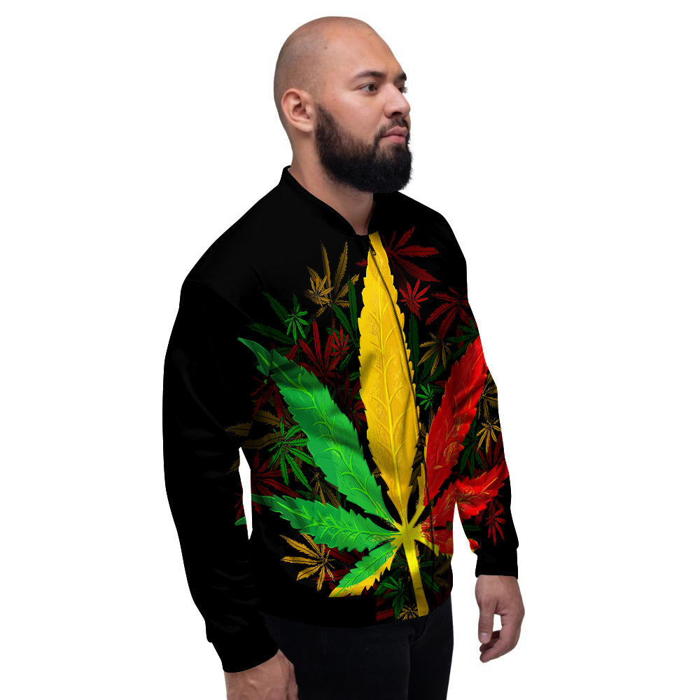 Rasta Cannabis Print Men's Bomber Jacket-grizzshop