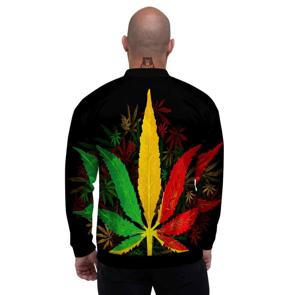 Rasta Cannabis Print Men's Bomber Jacket-grizzshop