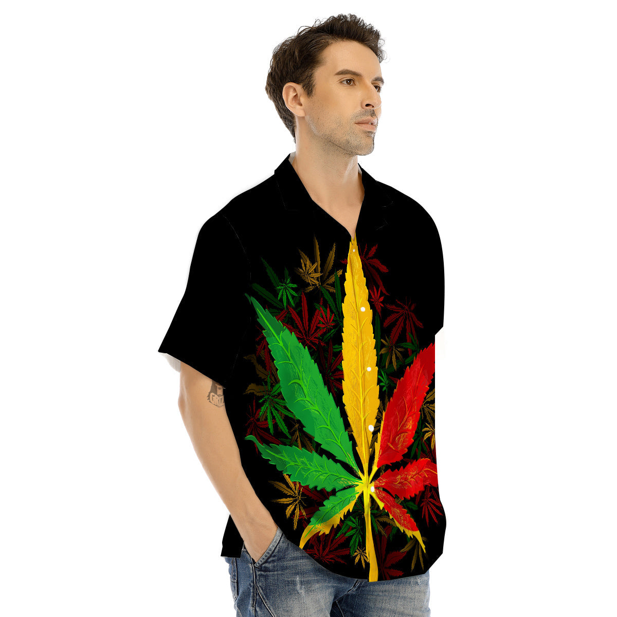 Rasta Cannabis Print Men's Hawaiian Shirt-grizzshop