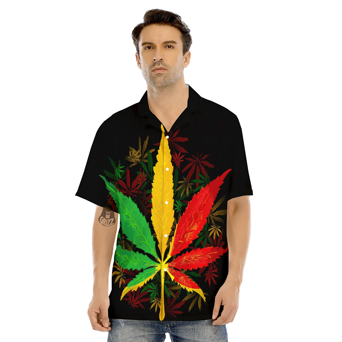 Rasta Cannabis Print Men's Hawaiian Shirt-grizzshop