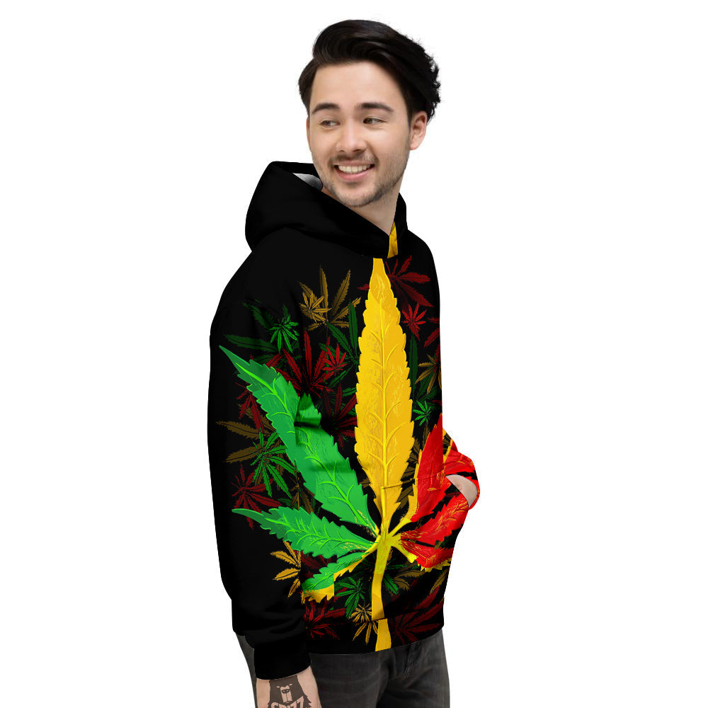 Rasta Cannabis Print Men's Hoodie-grizzshop