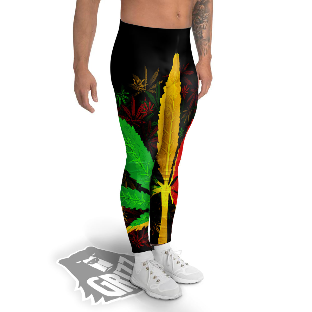 Rasta Cannabis Print Men's Leggings-grizzshop