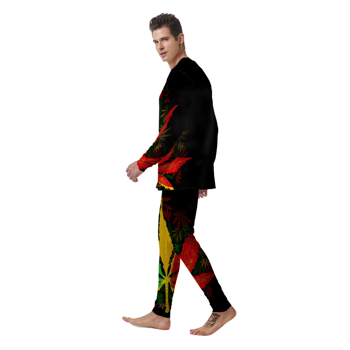 Rasta Cannabis Print Men's Pajamas-grizzshop