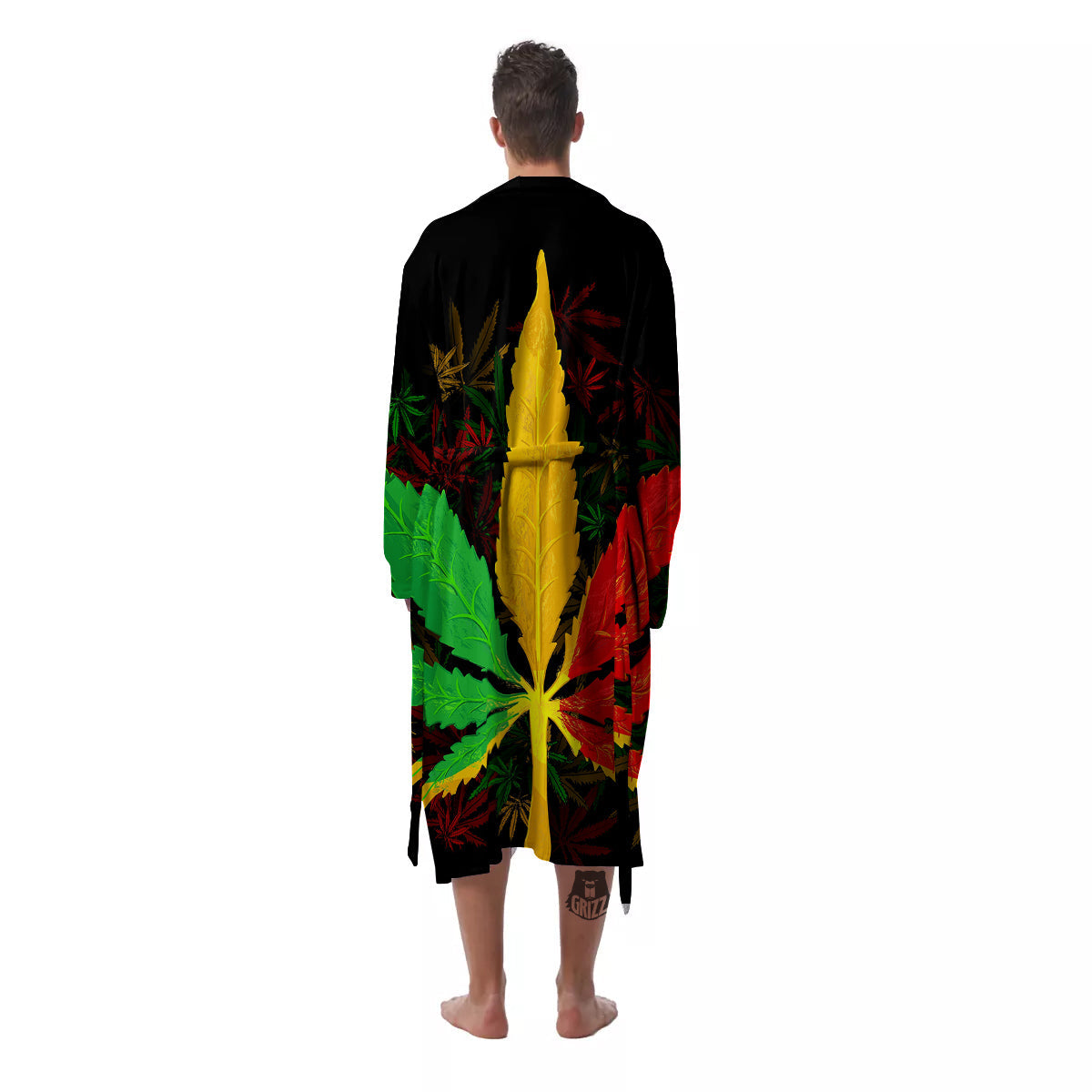 Rasta Cannabis Print Men's Robe-grizzshop