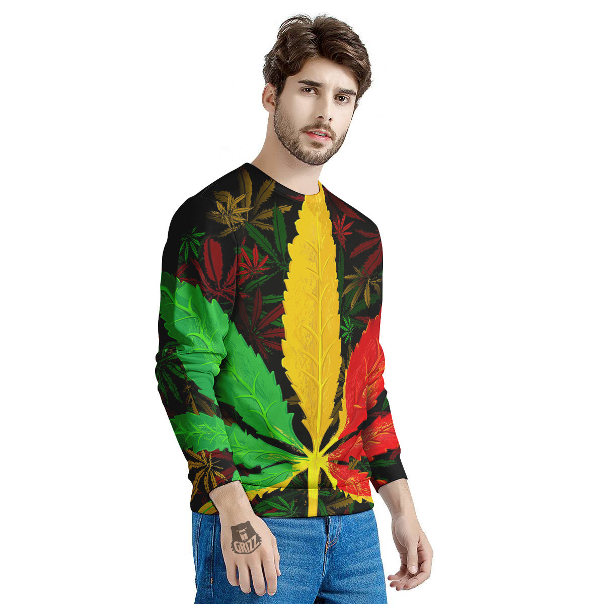 Rasta Cannabis Print Men's Sweatshirt-grizzshop