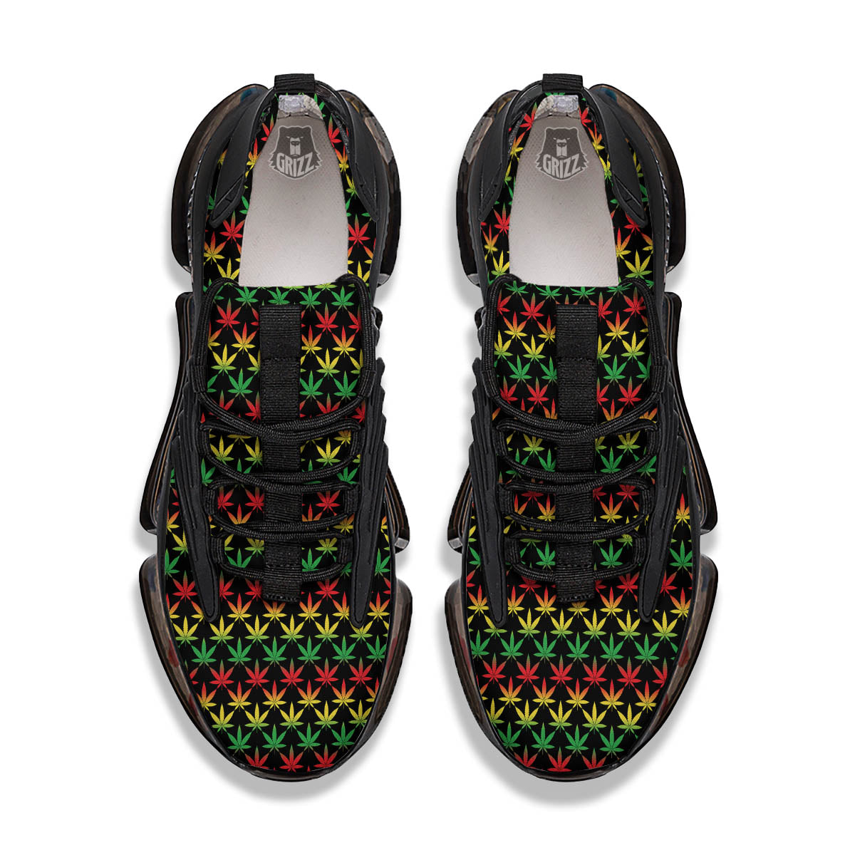 Rasta Cannabis Print Pattern Black Gym Shoes-grizzshop