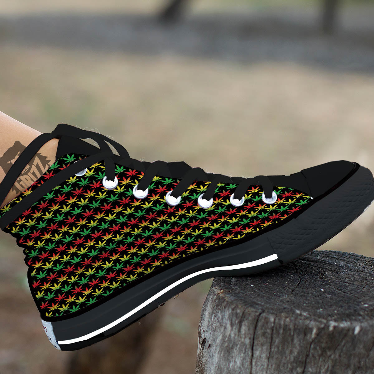 Rasta Cannabis Print Pattern Black High Top Shoes-grizzshop