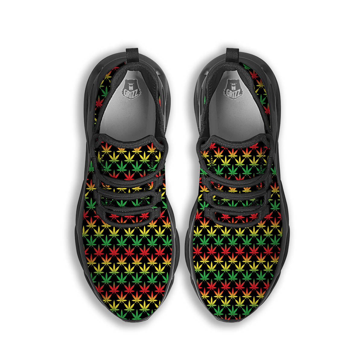 Rasta Cannabis Print Pattern Black Running Shoes-grizzshop