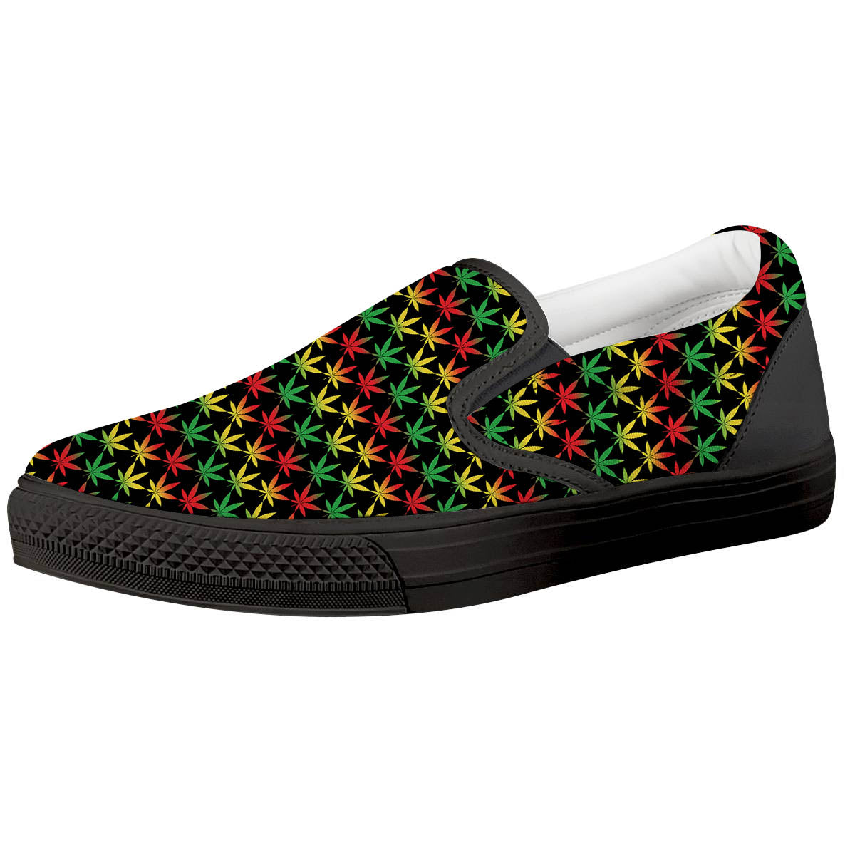 Rasta Cannabis Print Pattern Black Slip On Shoes-grizzshop