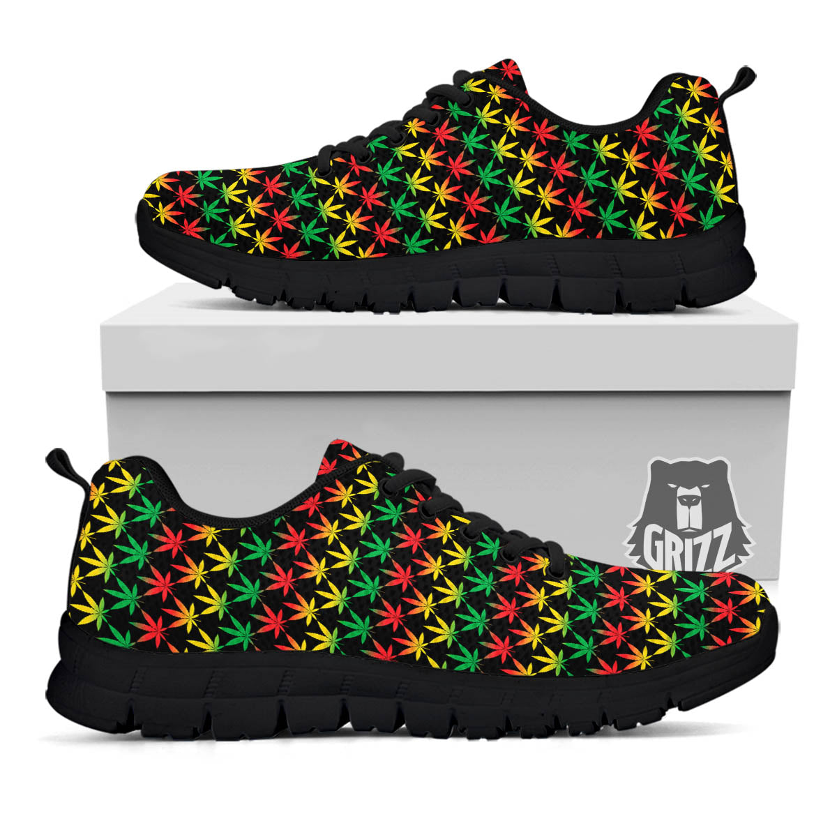 Rasta Cannabis Print Pattern Black Sneaker-grizzshop