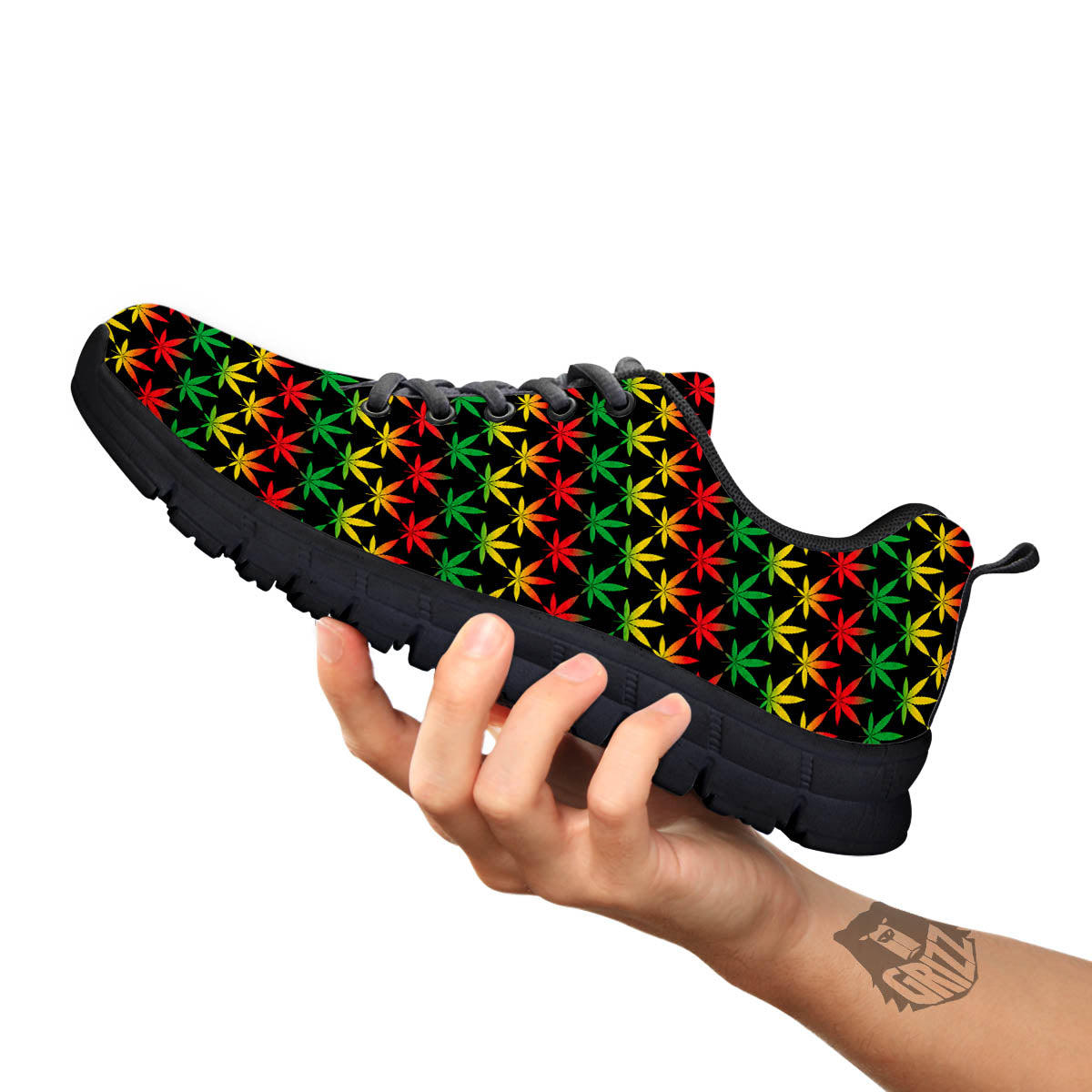 Rasta Cannabis Print Pattern Black Sneaker-grizzshop