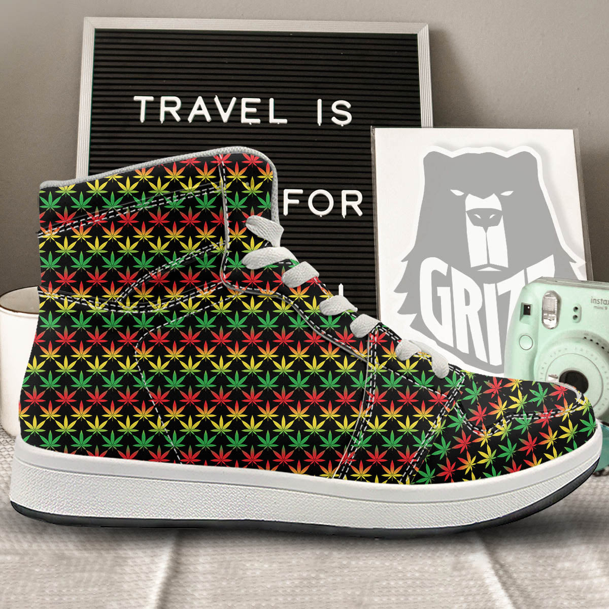 Rasta Cannabis Print Pattern High Top Sneakers-grizzshop