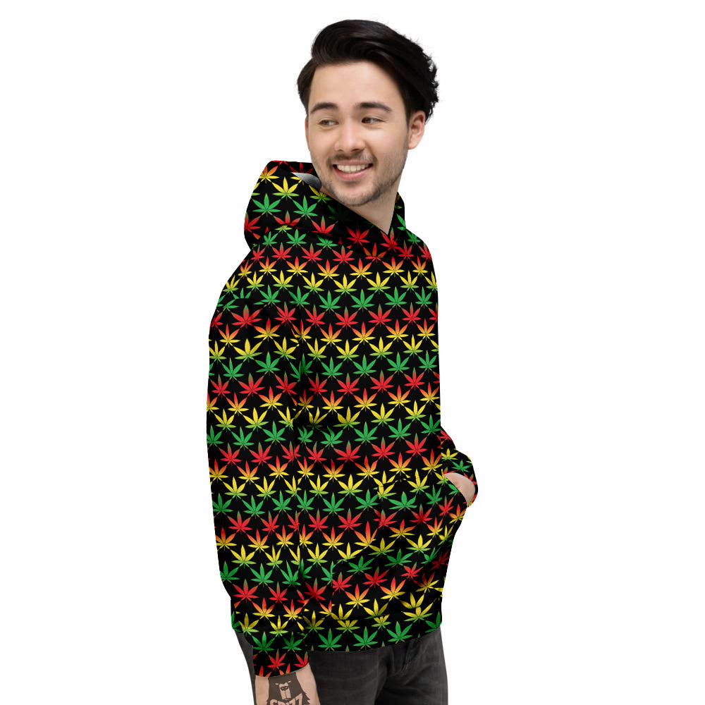 Rasta Cannabis Print Pattern Men's Hoodie-grizzshop