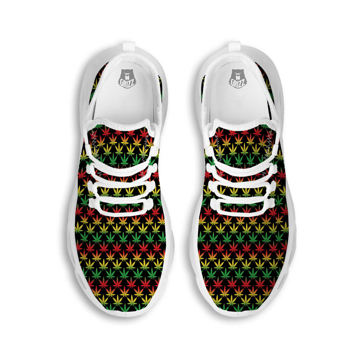 Rasta Cannabis Print Pattern White Running Shoes-grizzshop