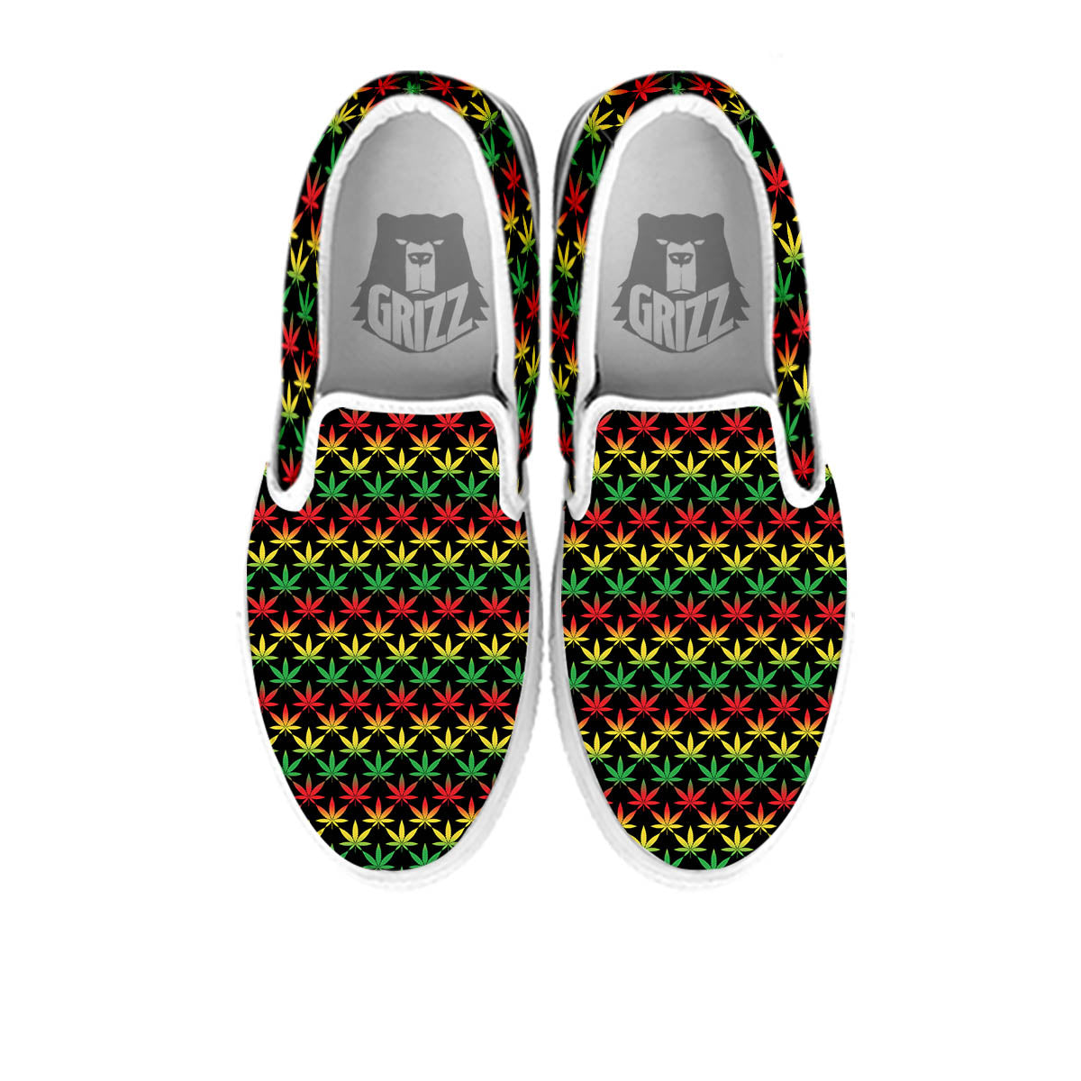 Rasta Cannabis Print Pattern White Slip On Shoes-grizzshop