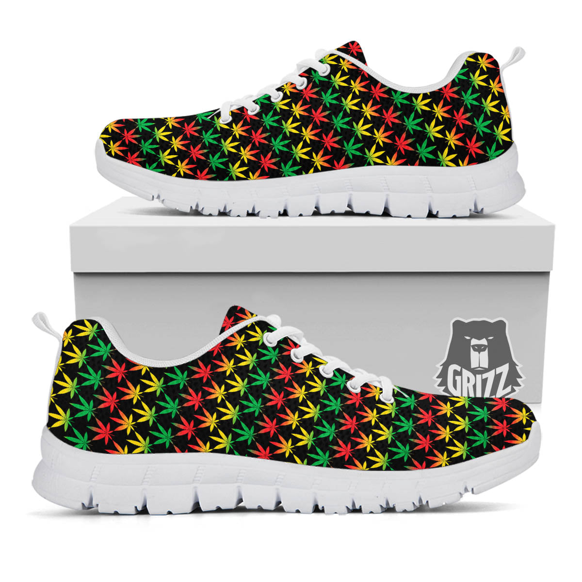 Rasta Cannabis Print Pattern White Sneaker-grizzshop